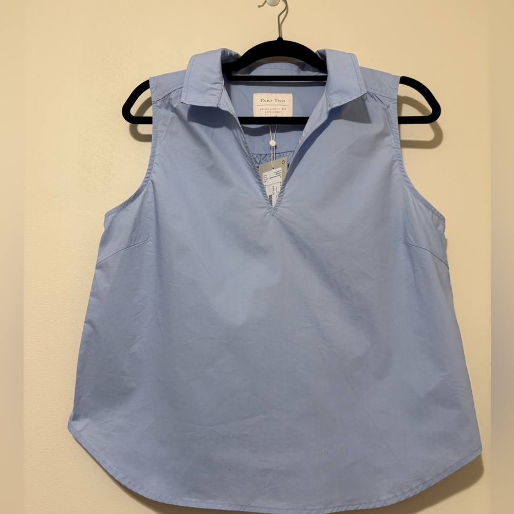 Part Two Denmark Blue Sleeveless Top Size 38 M 100% Cotton